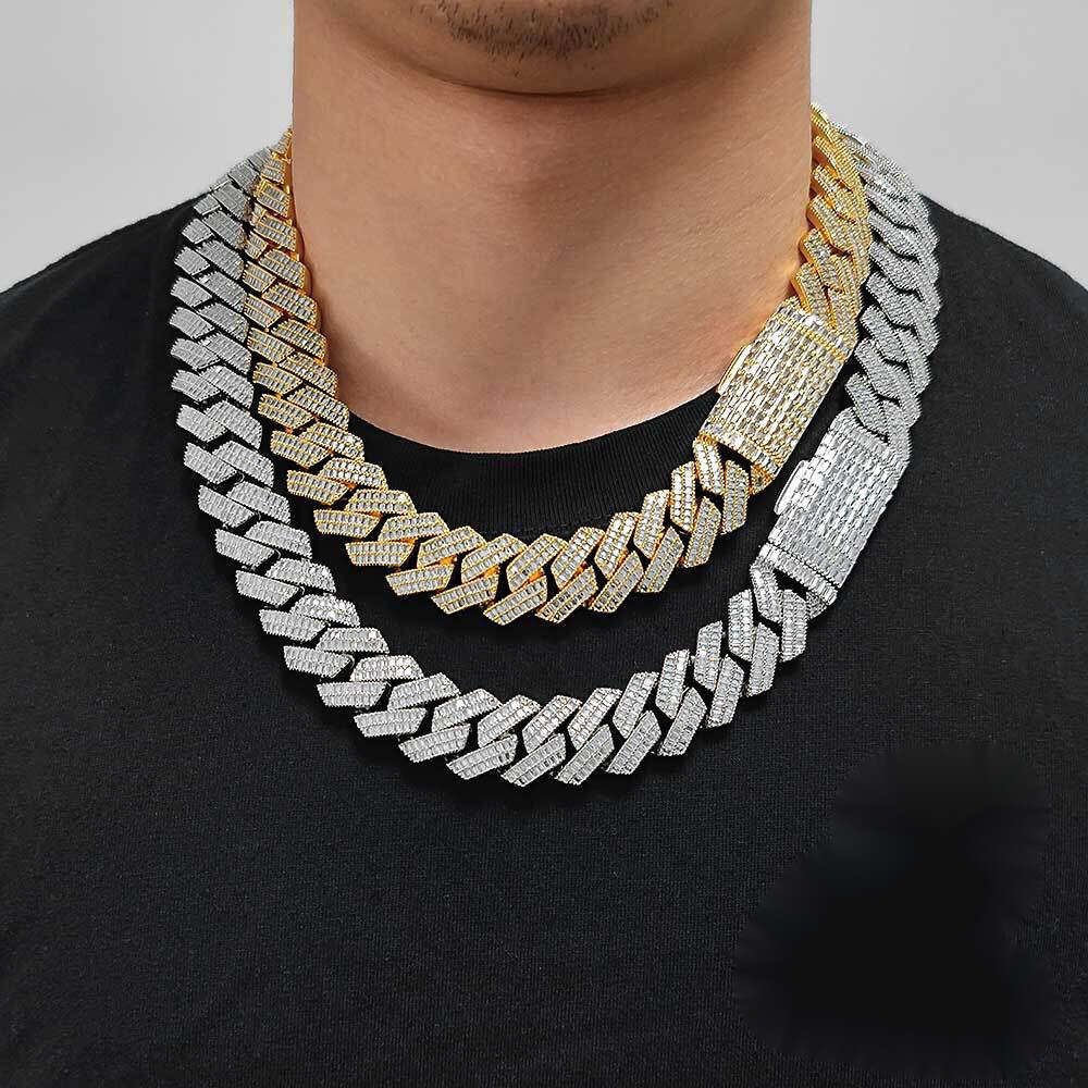 Jewelry Hip Hop Necklace 20mm Double Row T-Square Zircon Diamond Cuban Chain Thick Mens Necklace