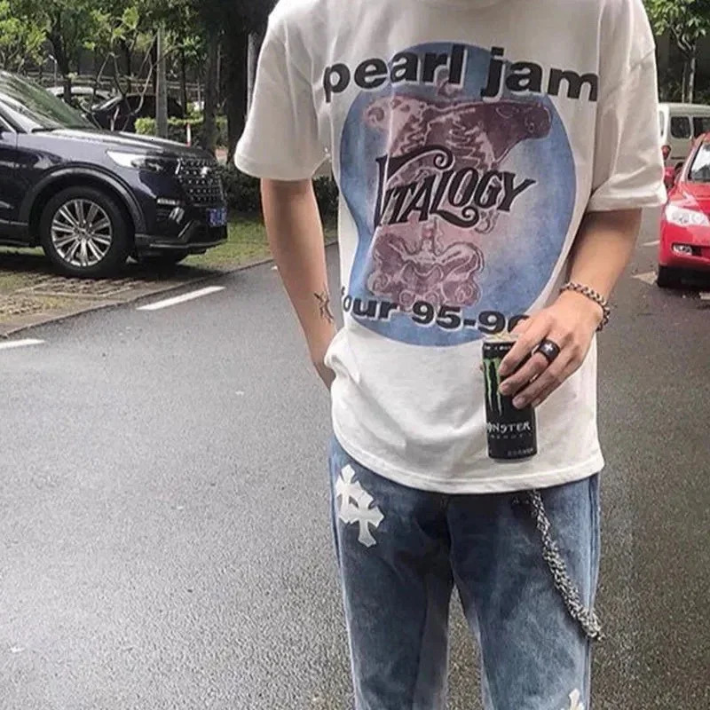 PearI Jam Rock Band Washed Cotton Vintage T Shirt Streetwear Quality Graphics Printing KENIJIMA same men clothing 240531