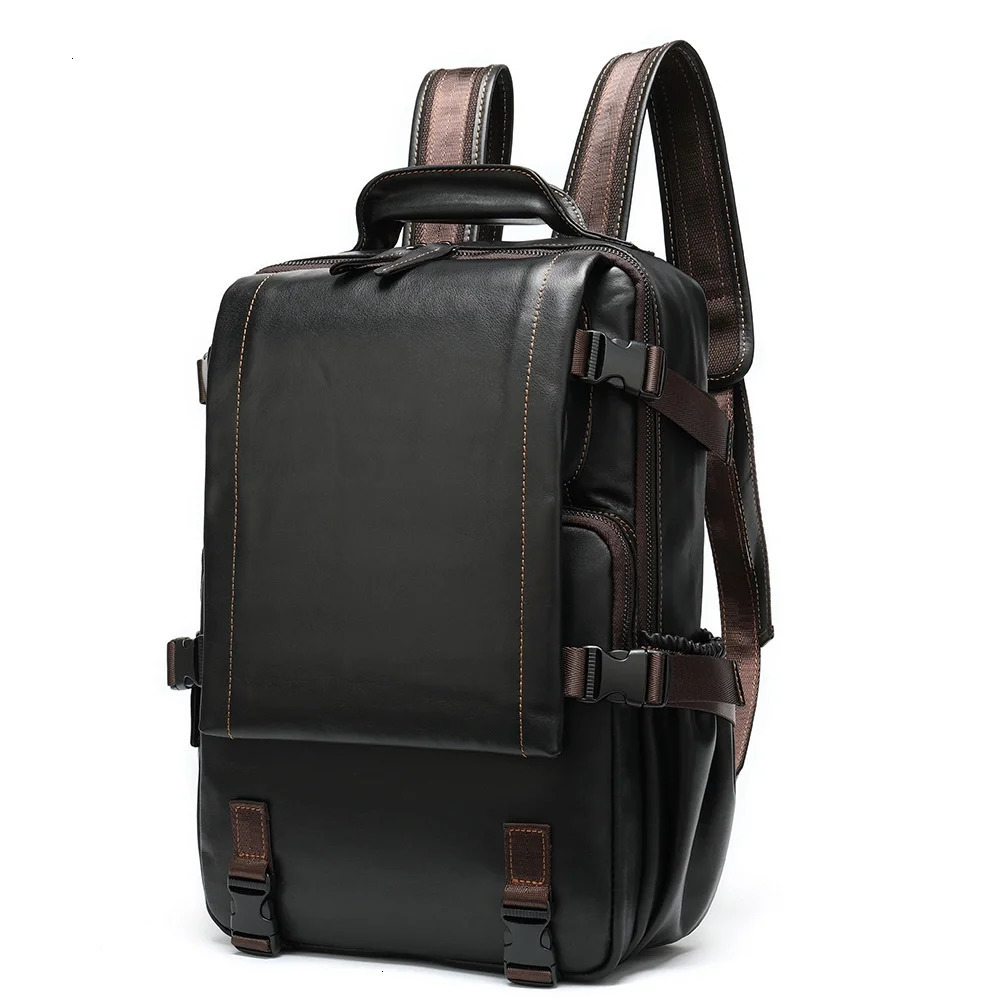 Genuine Leather Men Laptop Backpack For Macbook HP DELL 14 15 inch Man Notebook Computer Bag Male Cow Leather Travel Backpacks 240528