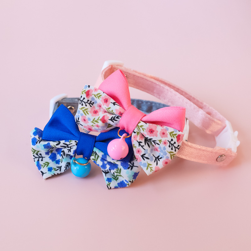 Bow Pet Collar, Cat Dog Collar Macaron Bell Safety Buckle Gradient Floral Bow Adjustable Knot Cat Collars for Kitten and Puppies