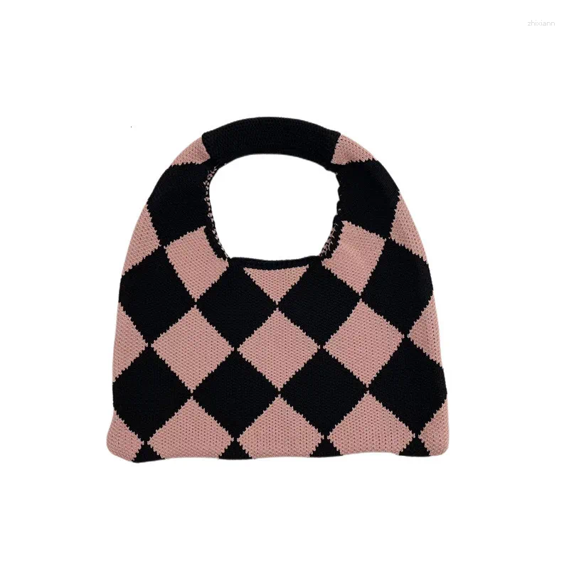 free shipping Evening Bags 2024 Plaid Knitting Women Shoulder Bag Fashion Hollow Out Tote Ladies Female Woven Shopper Wrist Purse Lady Crossbody Handb