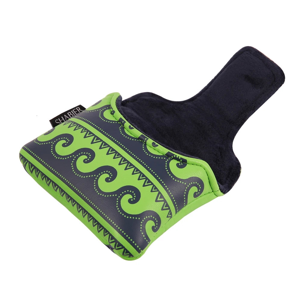 Green PU Leather Embroidery Golf Club Magnetic Closure Large Mallet Putter Cover 240523