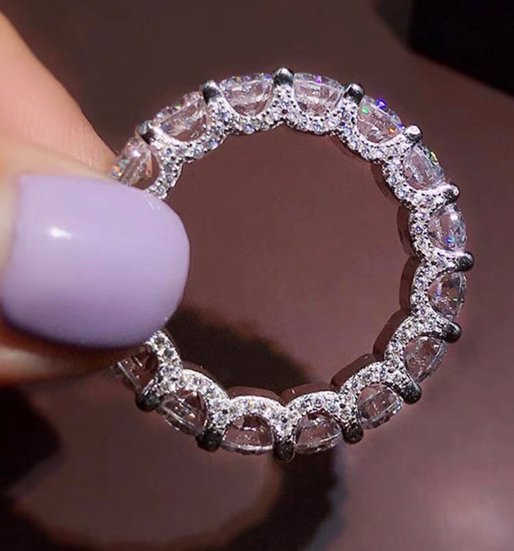 Elegant Sterg Sier Yellow Topaz Eternity Wedding Ring for Women