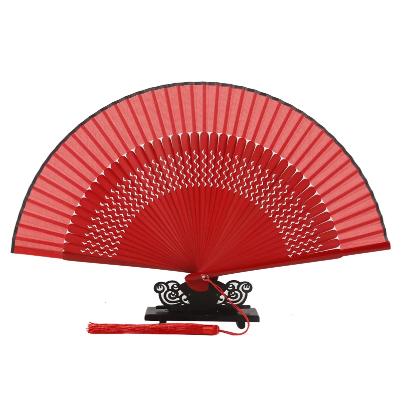 Red Solid Color Women's Dance Hand Folding Fan Personalized Wedding Fan Bamboo Fan Chinese Style Silk Fan Household Hand Fan