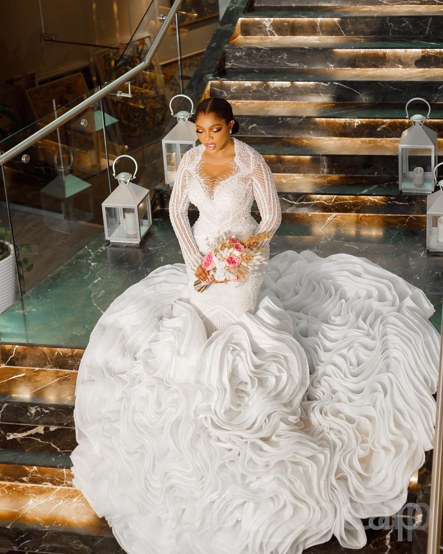2024 Arabic Aso Ebi Plus Size Ivory Luxurious Mermaid Wedding Dress Beaded Lace Tiers Organza Bridal Gowns Dresses ZJ633