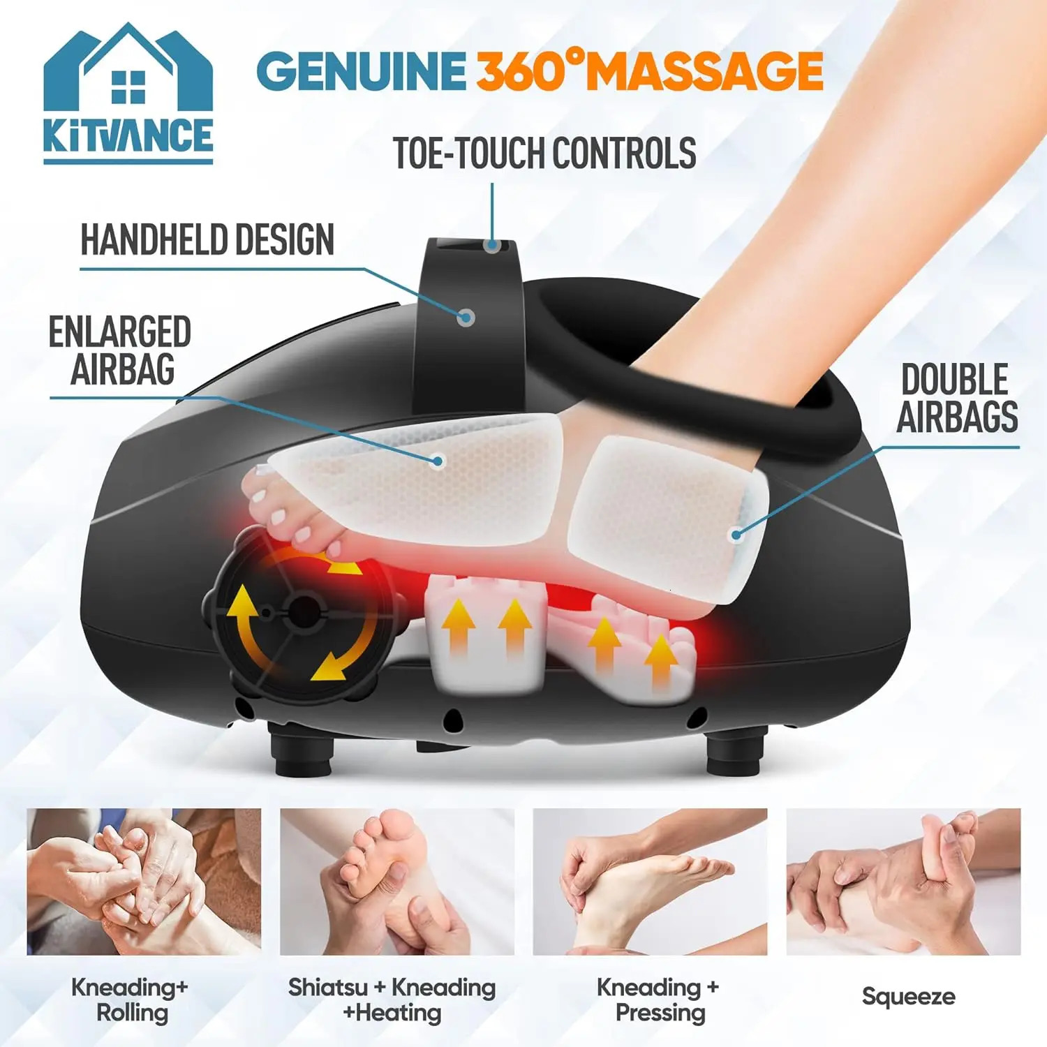 Foot Massager Heating Therapy Compression Shiatsu Knead Roller Muscle Relaxation Pain Relief Electric Massage Machine 240516