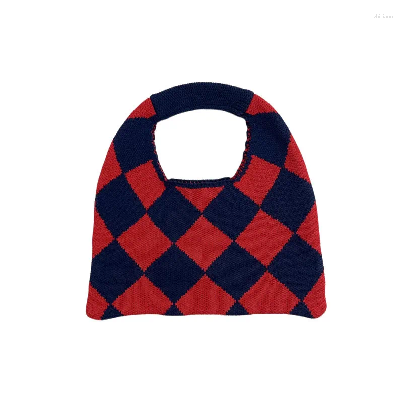 free shipping Evening Bags 2024 Plaid Knitting Women Shoulder Bag Fashion Hollow Out Tote Ladies Female Woven Shopper Wrist Purse Lady Crossbody Handb