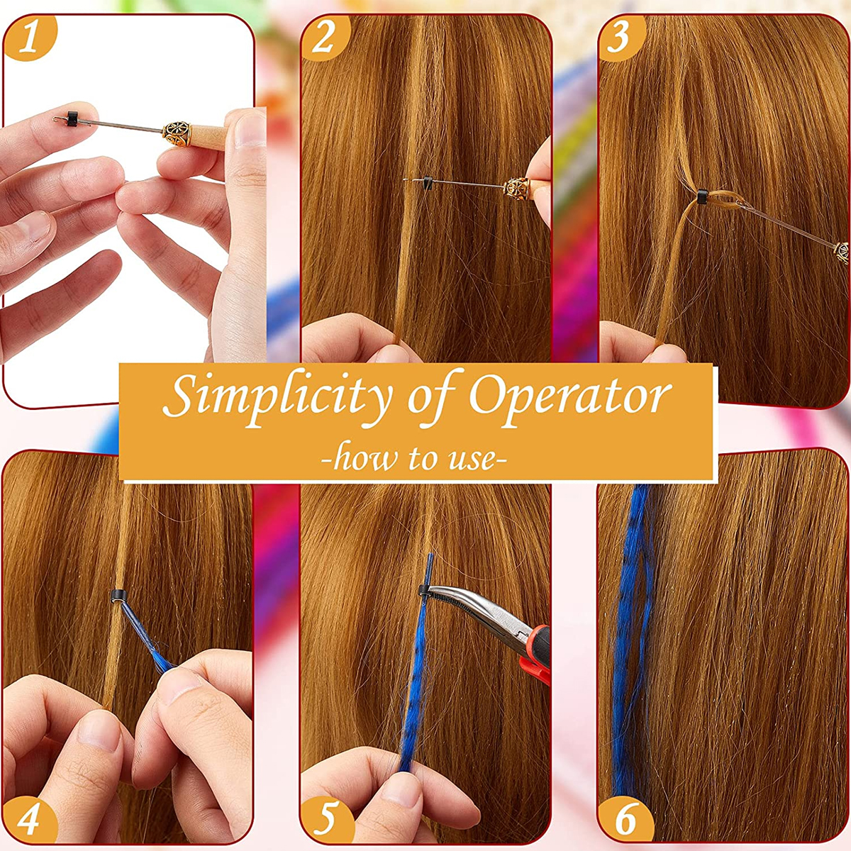 50PCS Synthetic Feather Hair Extensions Kit 16" I-tip Hair False Feathers Heat Friendly Fiber Micro Beads Hairpiece Tools