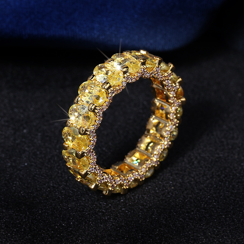 Elegant Sterg Sier Yellow Topaz Eternity Wedding Ring for Women