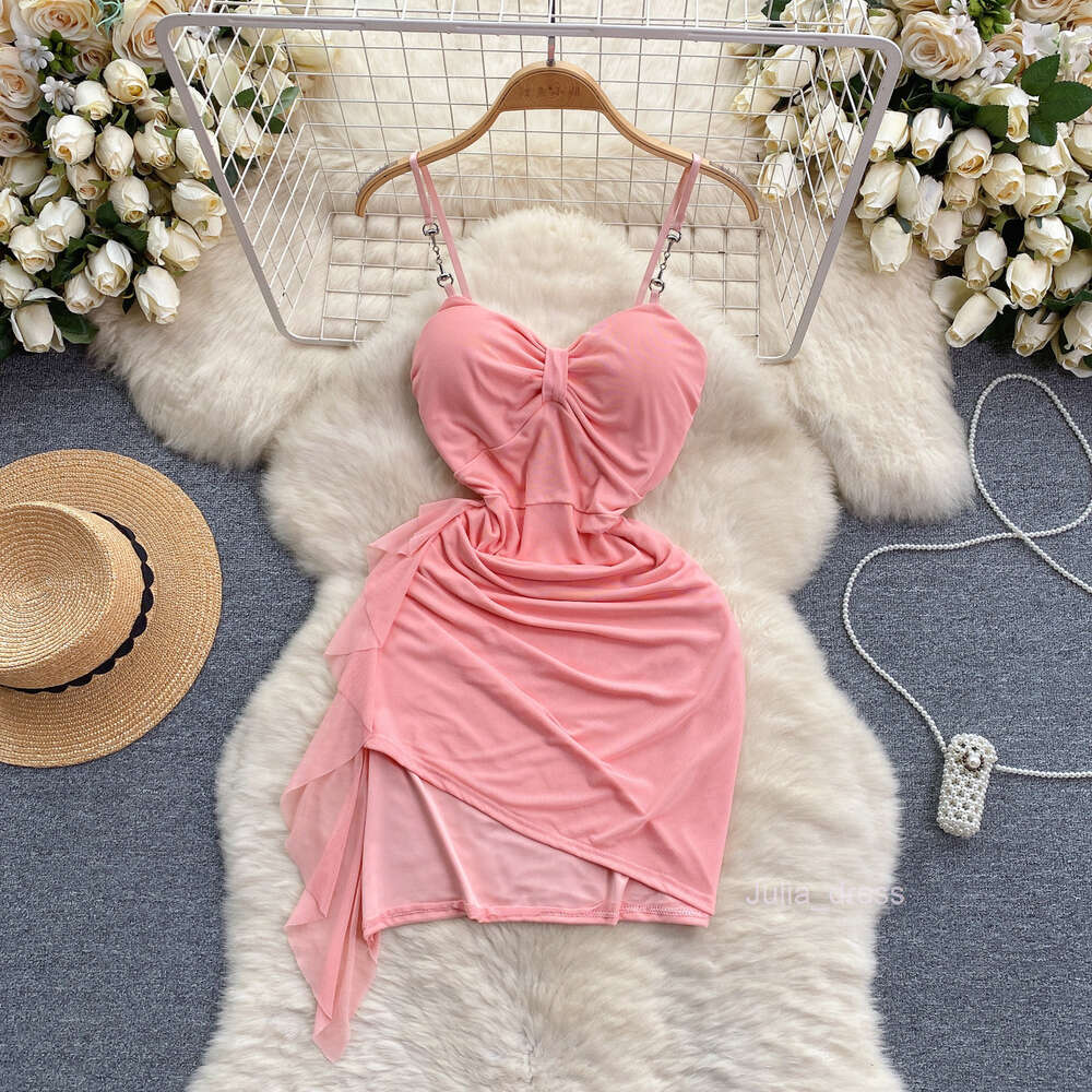 Nightclub womens fashion design with a sense of camisole dress womens mind machine pleated ruffle edge slim fit short sexy buttocks wrapped skirt