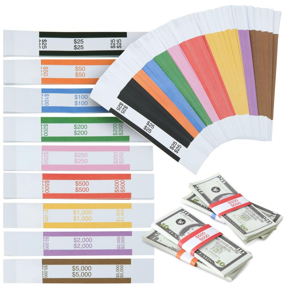 Cash Binder with Adhesive Strip Cash Strap Organizer Money Band Bundles Self-sealing Cash Straps for Banks Hospitality for Money