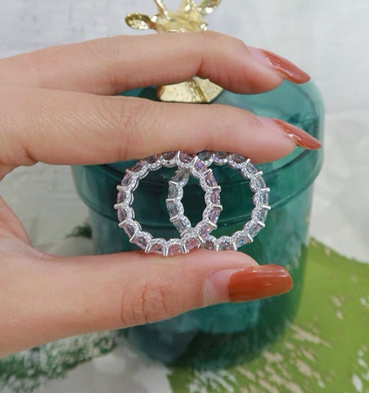 Elegant Sterg Sier Yellow Topaz Eternity Wedding Ring for Women