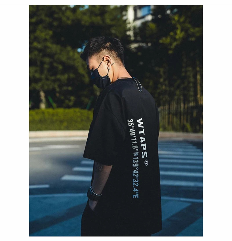 WTAPS Mens Clothing Digital Print Green Short Sleeve Shirt High Street Casual Summer Cotton Tee Breathable and Comfortable 240531