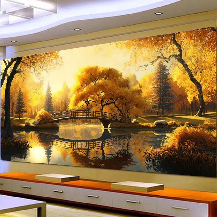 Autumn Trees,Pond,Sunset Full Diamond Mosaic 5D DIY Diamond Painitng Cross Stitch Kits Rhinestone Embroidery big size H701