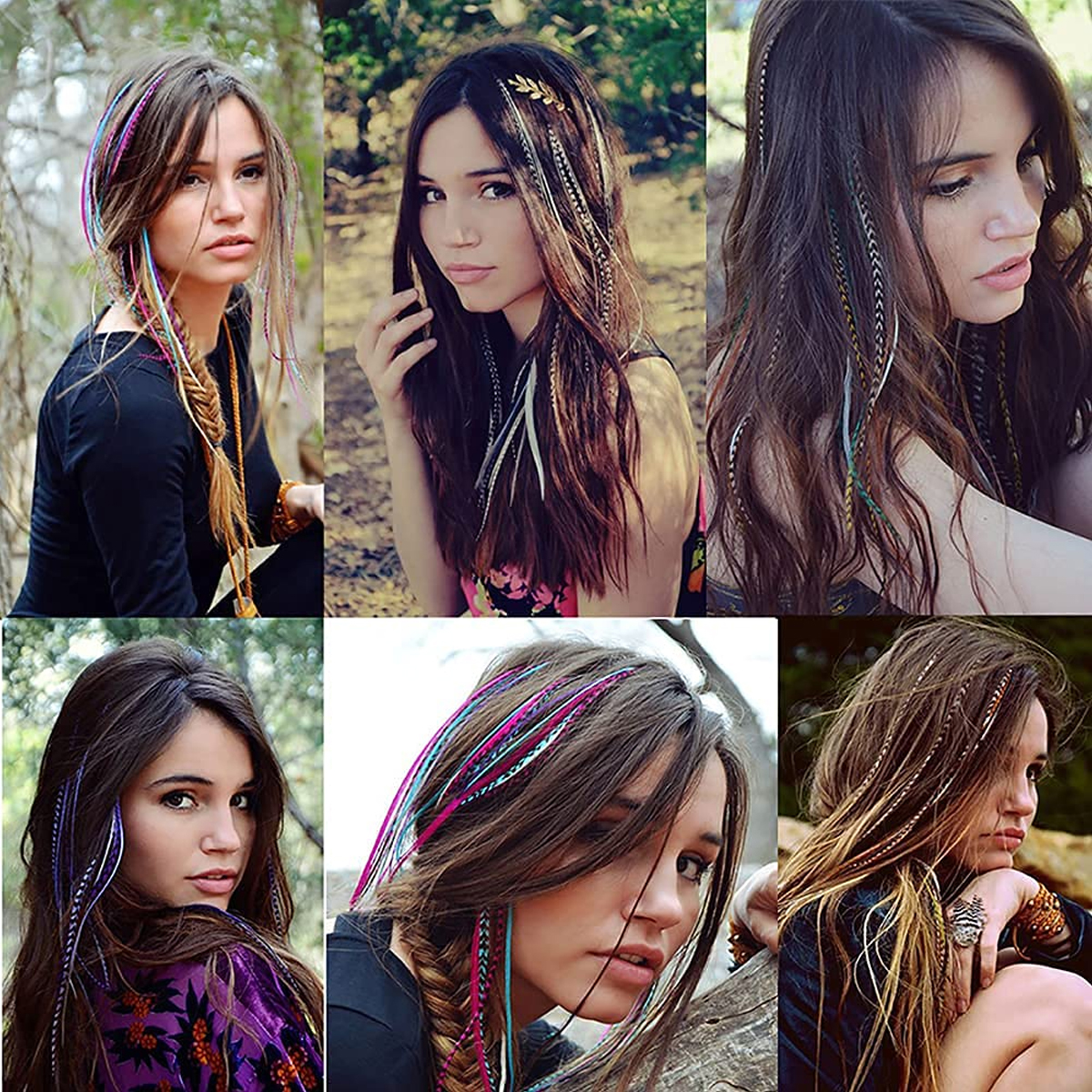 50PCS Synthetic Feather Hair Extensions Kit 16" I-tip Hair False Feathers Heat Friendly Fiber Micro Beads Hairpiece Tools