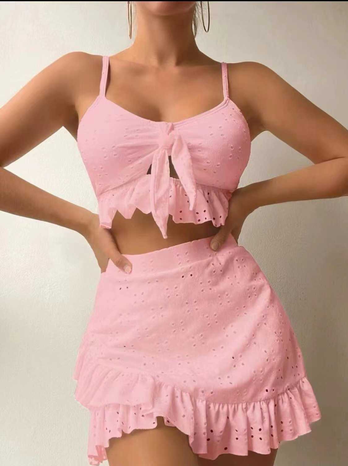 Women's Swimwear Sexy Black Lace Ruffled Swimsuit High Waisted Bikinis Set Women Swimwear Camis Bottom Bathing Swimming Suit Bikini 2024 Mujer Y2