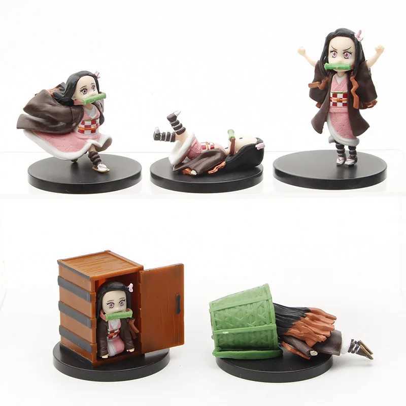 Action Toy Figures 5pcs/set Anime Demon Slayer Kimetsu no Yaiba Kamado Nezuko Car Office Home Decoration Action Figure Models Toys G240529