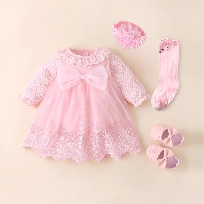 born Baby Girl Dresses Clothes For 0-3 Month Set Party Birthday Dress Outfits 0-1 Years Shoes Tights Long Socks Christening 240531