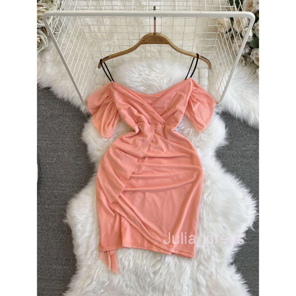 Summer Fashion Nightclub Sexy V-neck Low cut Waist Slim Look Short Style Slim Hanging Strap Hip Wrap Bottom Mesh Dress for Women
