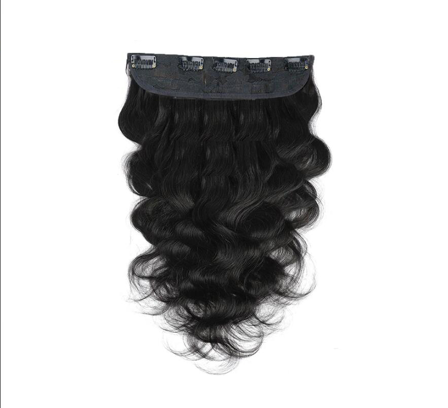 Straight One Piece Clip in Hair Extensions Brazilian Human Hair One Piece 5 Clips Double Weft Natural Black Color 100 grams