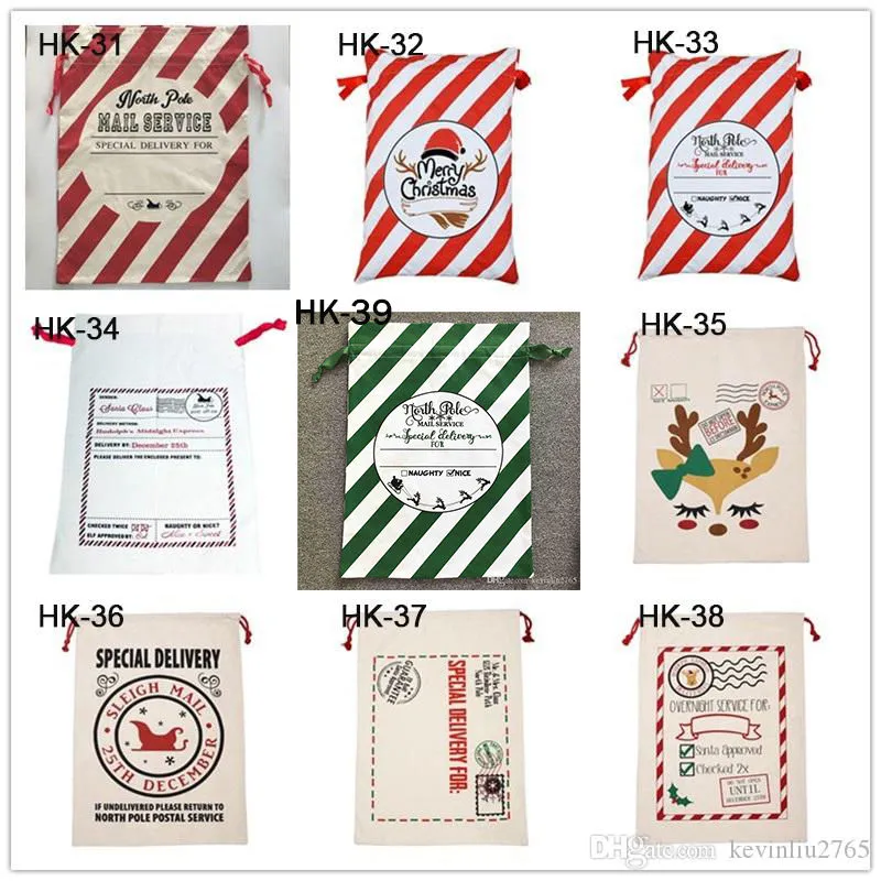 Canvas Christmas Santas Bag Large Drawstring Candy Claus Bags Xmas Gift Santa Sacks For Festival Decoration LL