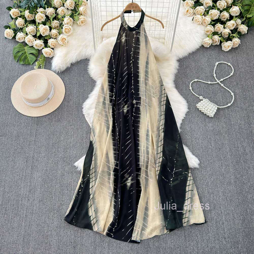 Instagram Lazy Style Fake Skirt Womens Design Feel Contrast Color Splicing Loose and Slim Mid length Hanging Neck Dress Fashionable