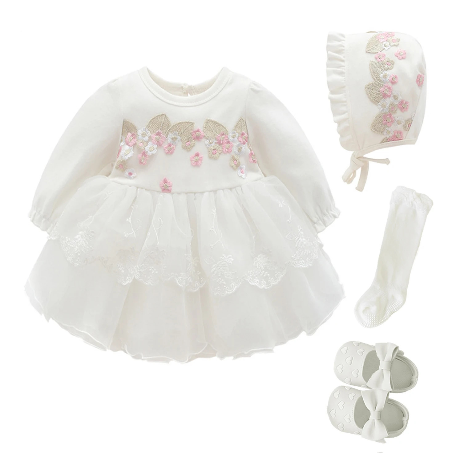 born Baby Girl Dresses Clothes For 0-3 Month Set Party Birthday Dress Outfits 0-1 Years Shoes Tights Long Socks Christening 240531