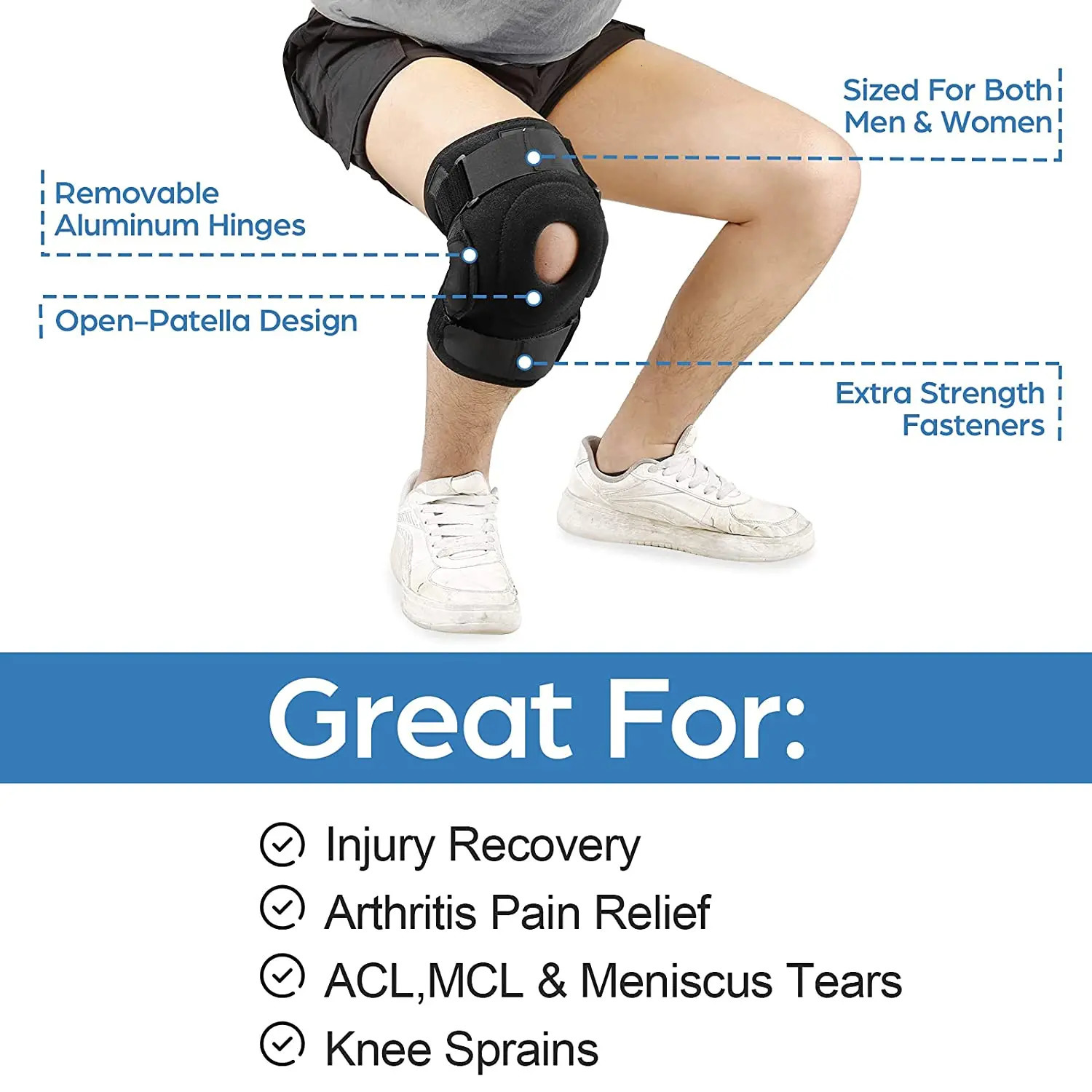 NEENCA Hinged Knee Brace with Side Stabilizers for Pain Meniscus TearACLPCLMCLJoint Relief Injury Recovery 240522