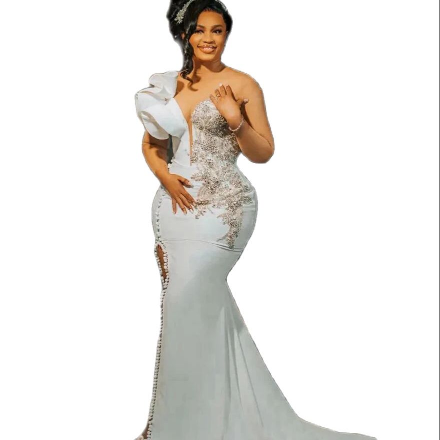 Retro Mermaid Wedding Dress For Bride Illusion Bridal Gowns Sheer Neck Long Sleeves Side Split Crystals Dresses