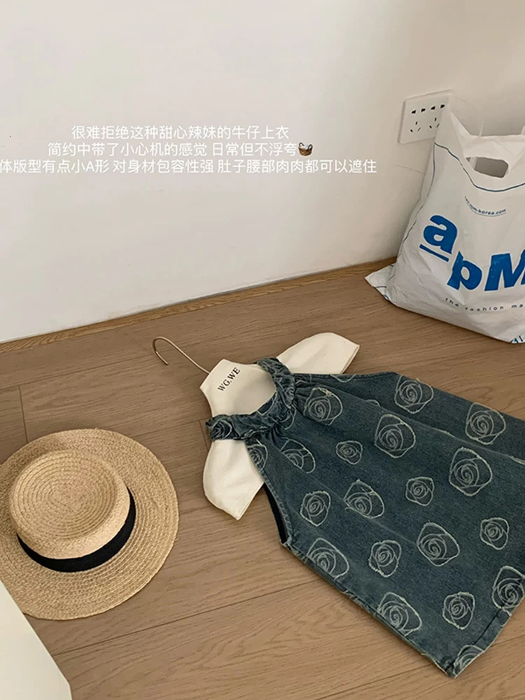 Summer Women Kpop Denim Tank Top 2000s Aesthetic Sleeveless Halter Coquette Gyaru Cute Core Korean Grunge Japanese Y2k Retro 240531