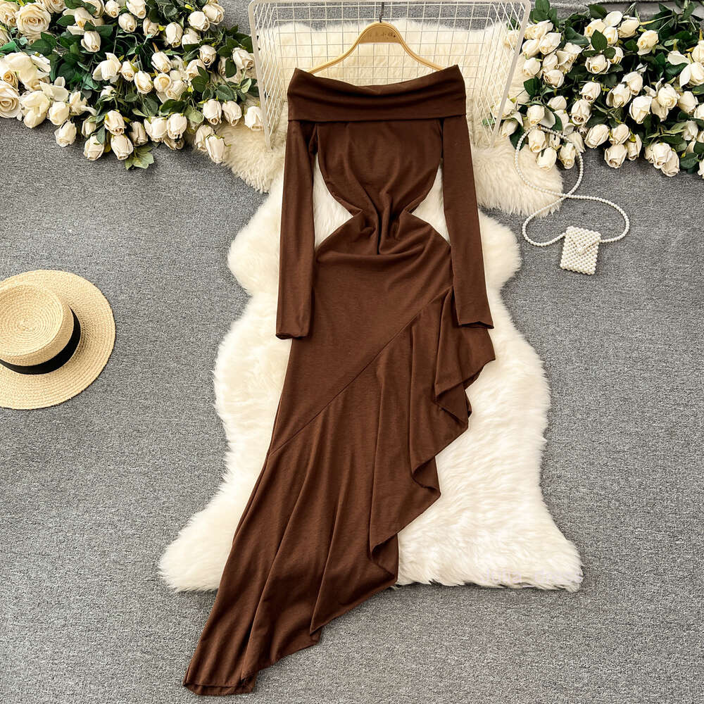 One shoulder dress for women Instagram style pure desire strapless long skirt design irregular slit slim fit skirt