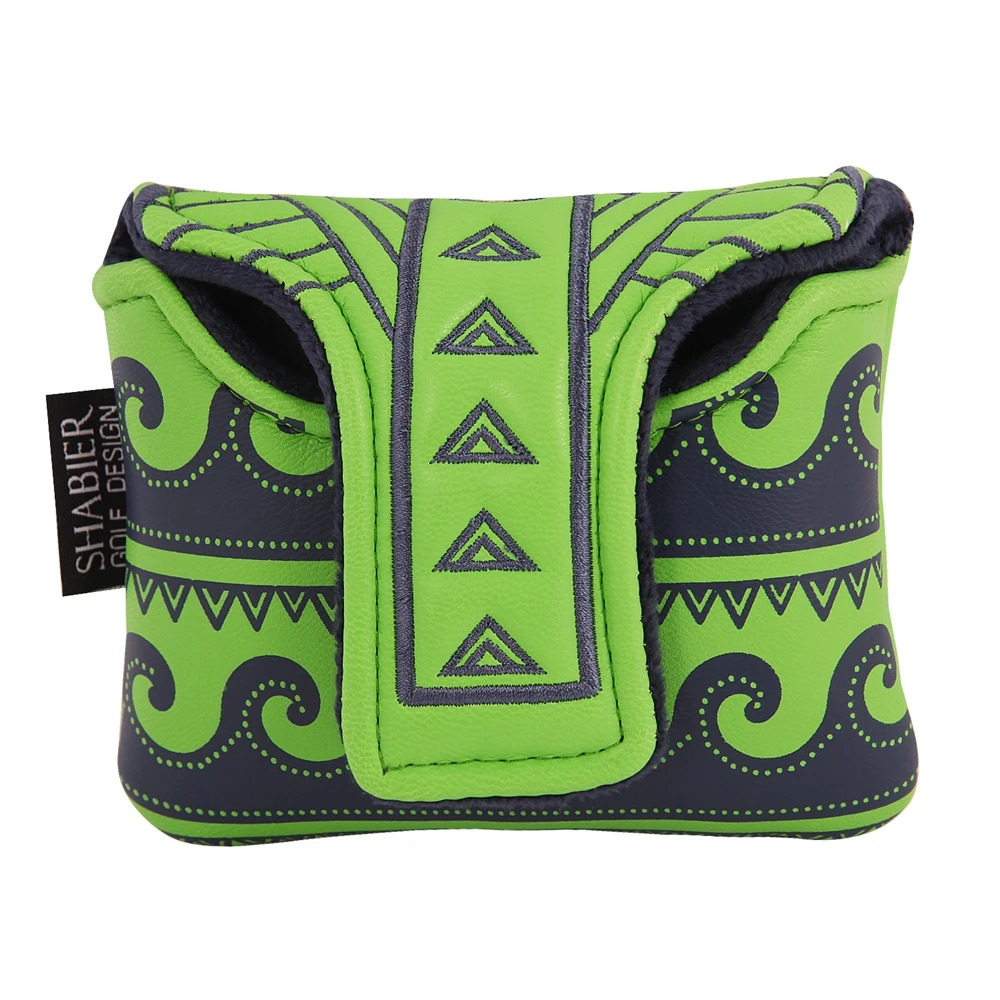 Green PU Leather Embroidery Golf Club Magnetic Closure Large Mallet Putter Cover 240523