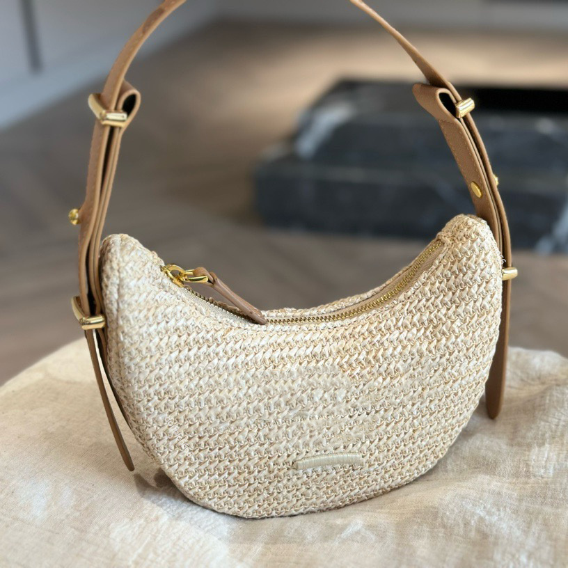 Designer Shoulder Bag Womens mens straw bags armpit bags Crossbody half moon bags Luxurys purse handbag real Leather tote clutch underarm Bag strap