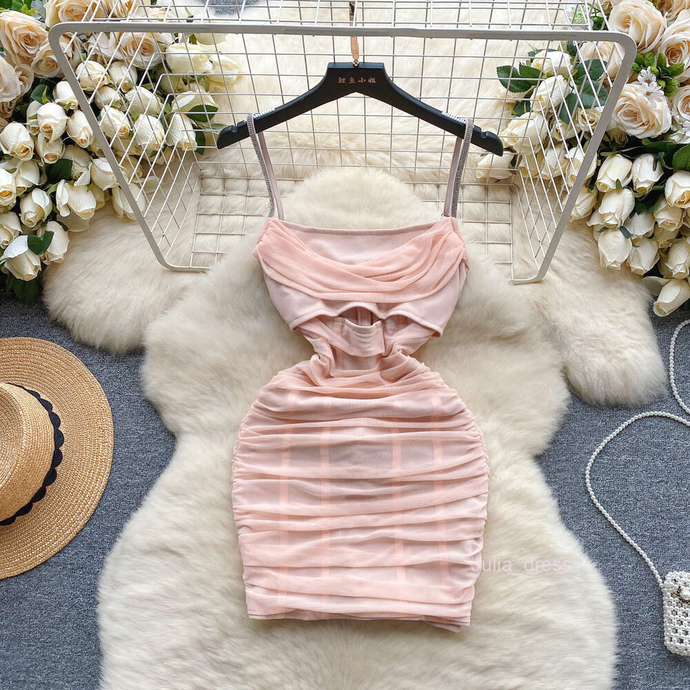 Pure desire style camisole dress for women summer mesh with exposed navel and swinging collar mesh design with a sense of niche unique and spicy girls