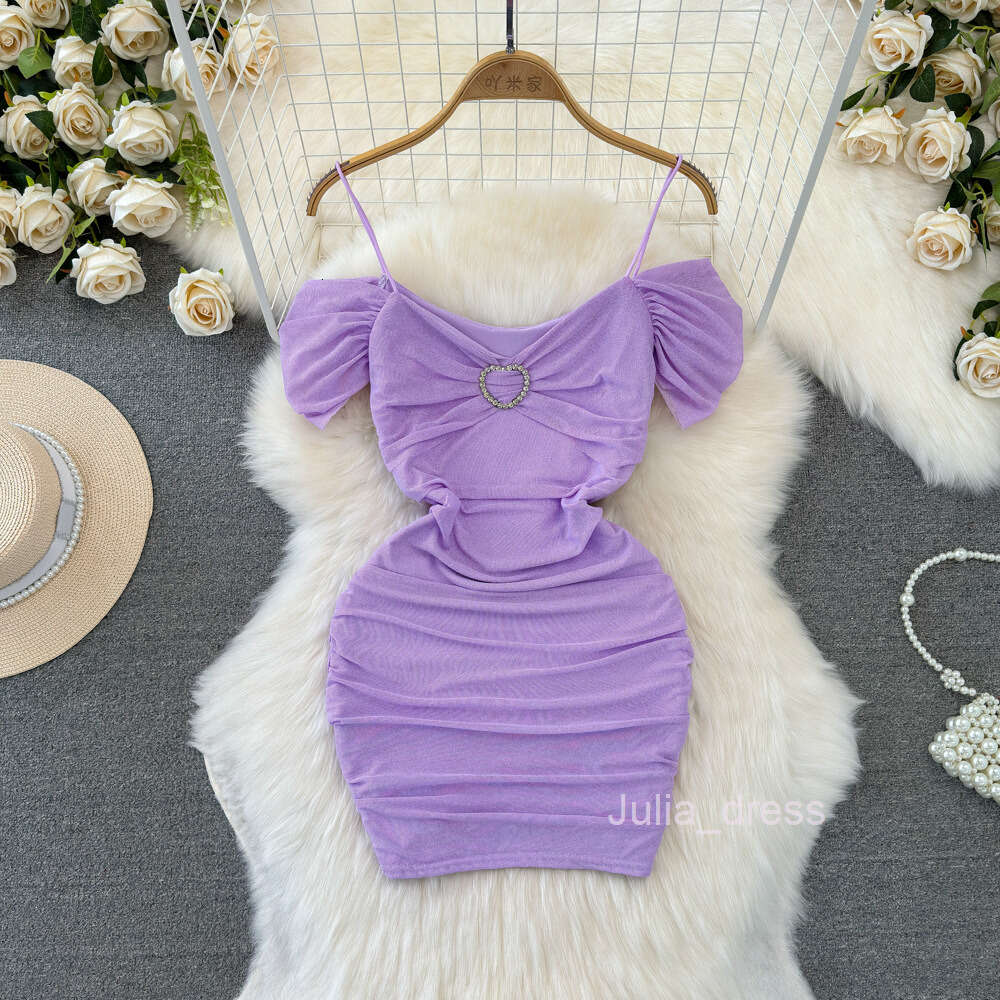Fashionable design pure desire socialite temperament one shoulder off the shoulder waist up slimming effect short style buttocks wrapped mesh dress su