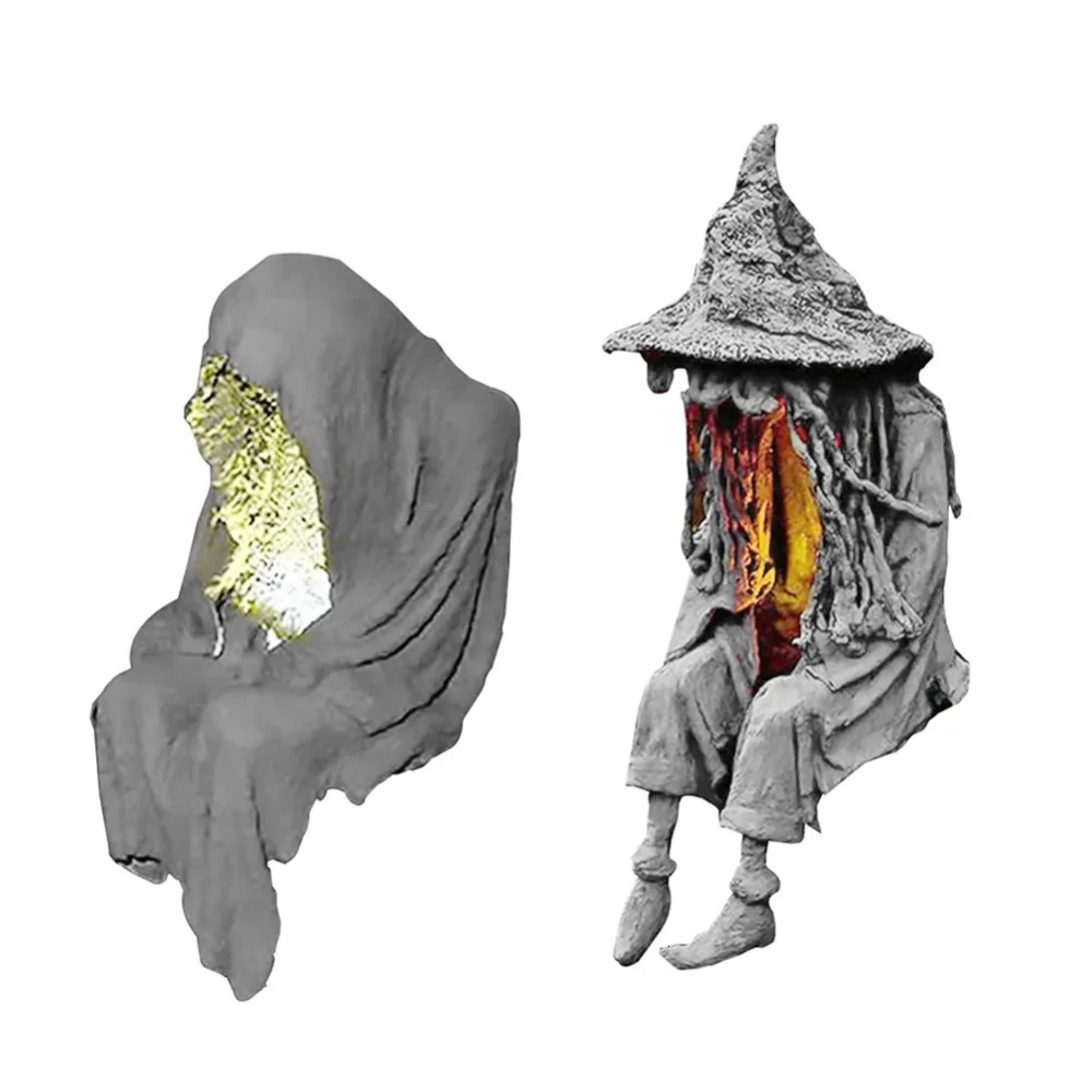 Witch Solar Energy Lamp Witch Solar LED Lawn Light Resin Garden Courtyard Decoration Lights Sculpture Figurines Drop 240528