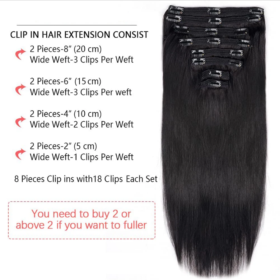 Extra Thick Double Weft Clip In Hair Extensions Remy Human Hair Extensions Natural Black Off Black 8pcs Full Head Weave 14 16 18 20 22 24 26 inch