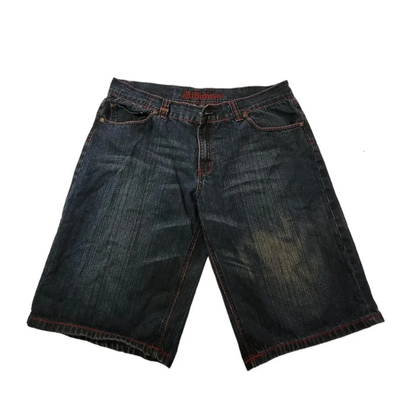 Skull dark goth oversized casual y2k denim shorts for men 2000s American street hiphop couple lazy style vintage pants 240531