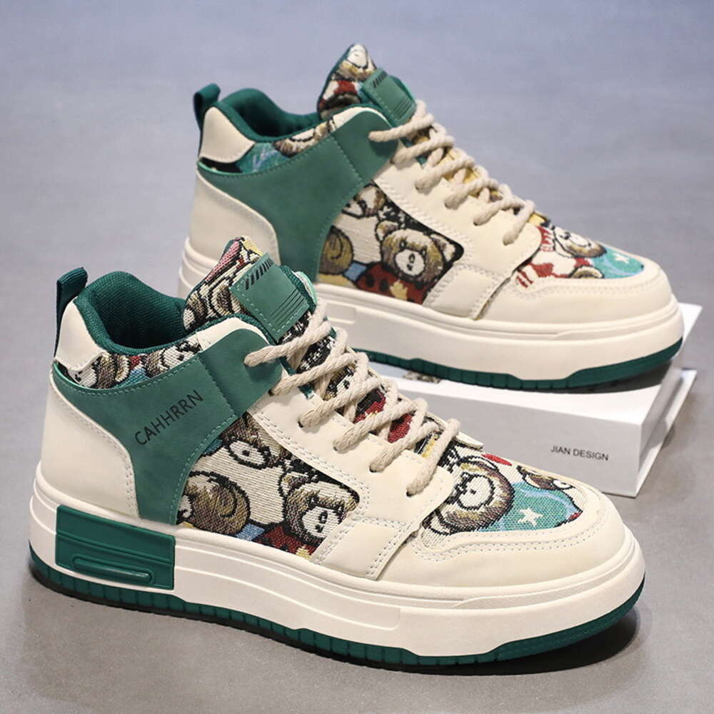 Ddmyoutdoor Men S Casual Thick Soled High Top Sneakers For Men New Male Designer Lovely Bear Canvas Tennis Shoes Tenis Mascuos