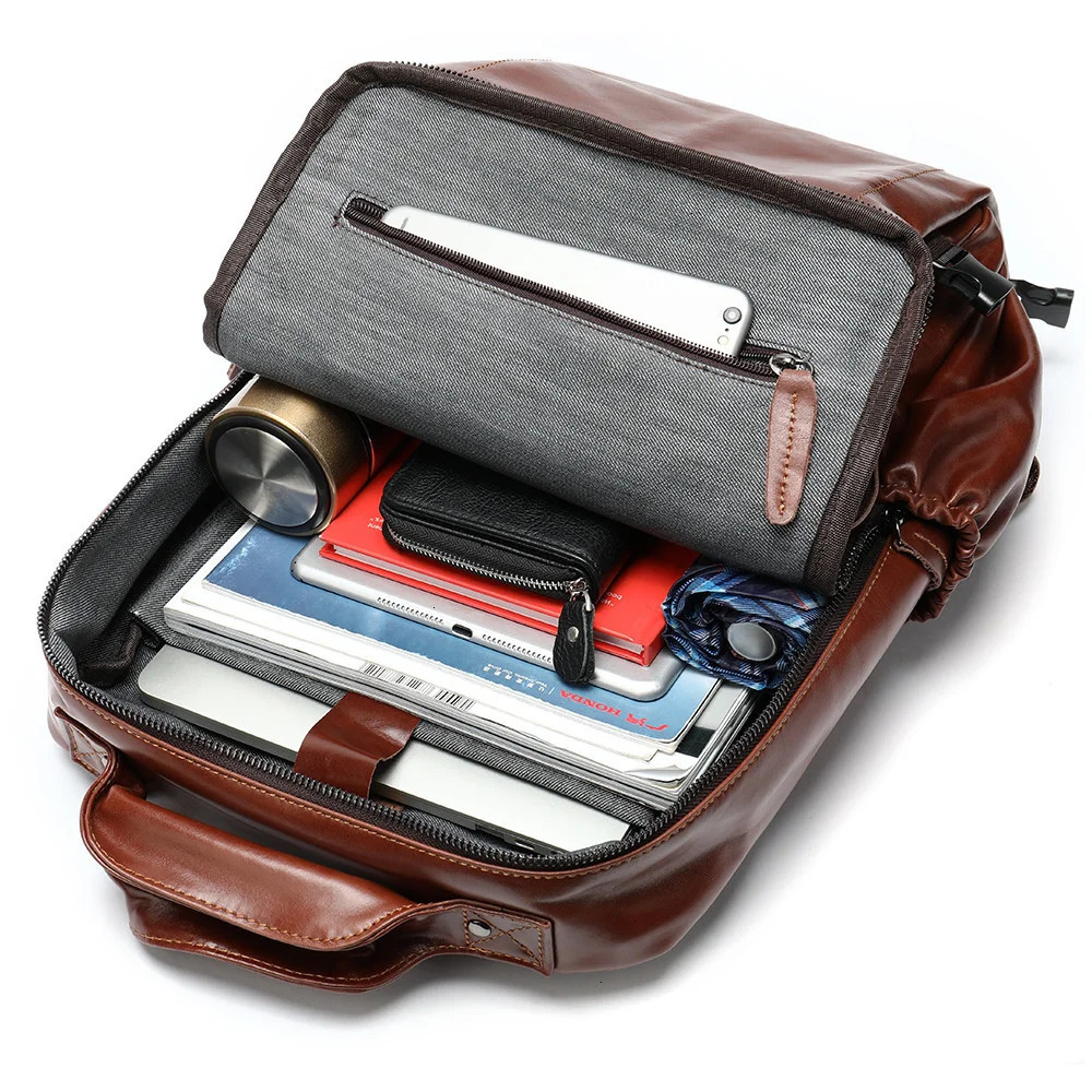 Genuine Leather Men Laptop Backpack For Macbook HP DELL 14 15 inch Man Notebook Computer Bag Male Cow Leather Travel Backpacks 240528