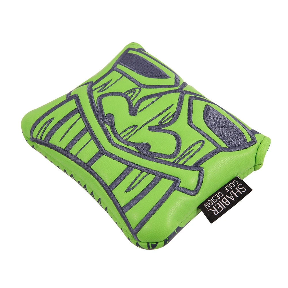 Green PU Leather Embroidery Golf Club Magnetic Closure Large Mallet Putter Cover 240523