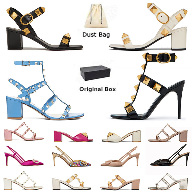 Sandals 2025 News Designer High Heel VT Sandal Dress Shoes Valentines Day Ankle Strap Roman Studs Black Nude Strip Point Toe Rivets Womens Party Wedding Stiletto Bloc