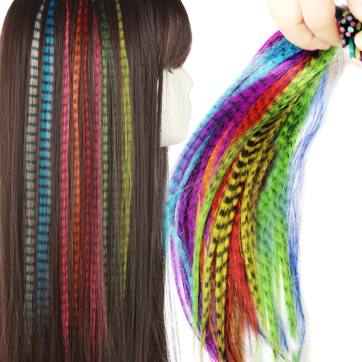 50PCS Synthetic Feather Hair Extensions Kit 16" I-tip Hair False Feathers Heat Friendly Fiber Micro Beads Hairpiece Tools