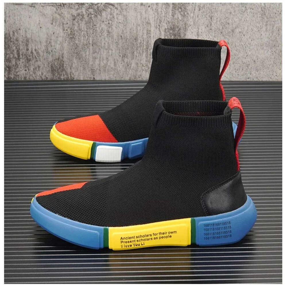 Ddmysports New For Men Spring Summer Breathable Knit Casual Sock Mixed Colors Flat Skateboard Shoes Youth Slip On Loafers OUTDOOR