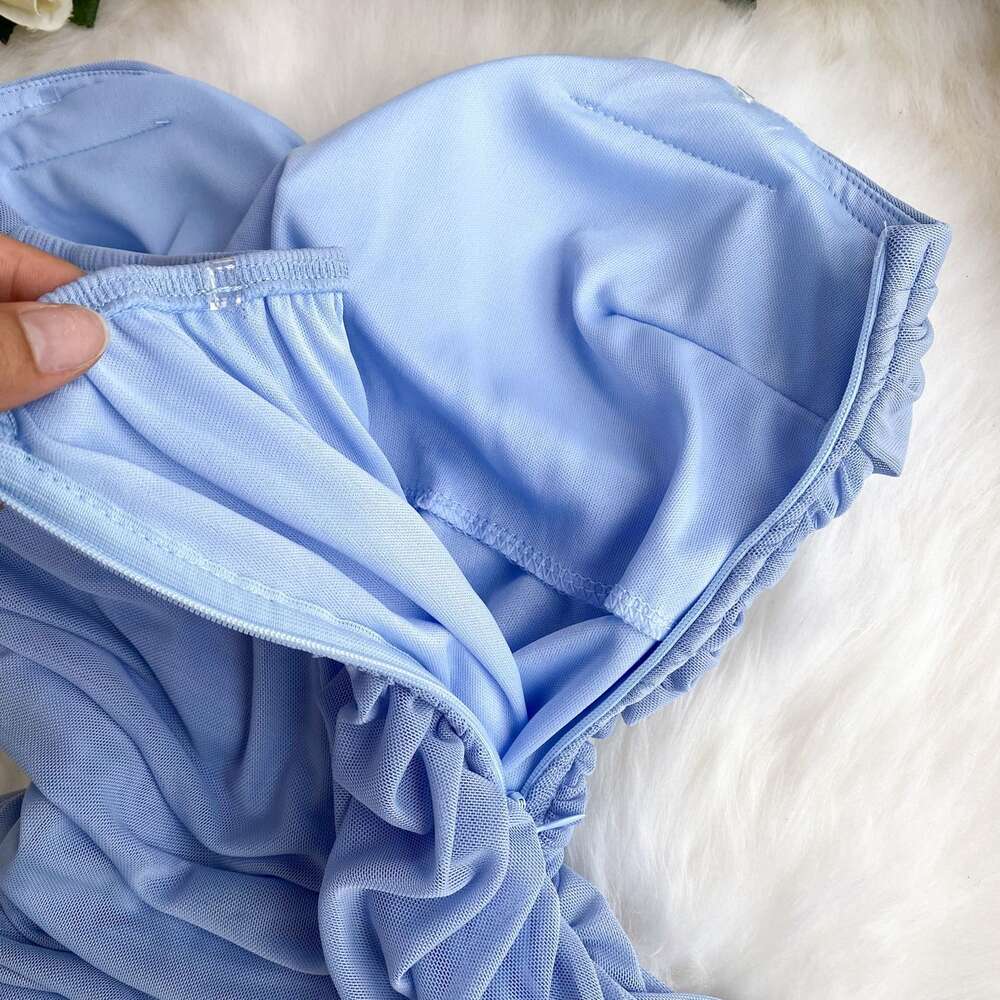 Sexy Sleeveless Strapless Dress For Women With Pure Desire Spicy Girls Scheming Pleated Slim Fit Buttocks Wrapped Small Figure Mesh Short Skirt