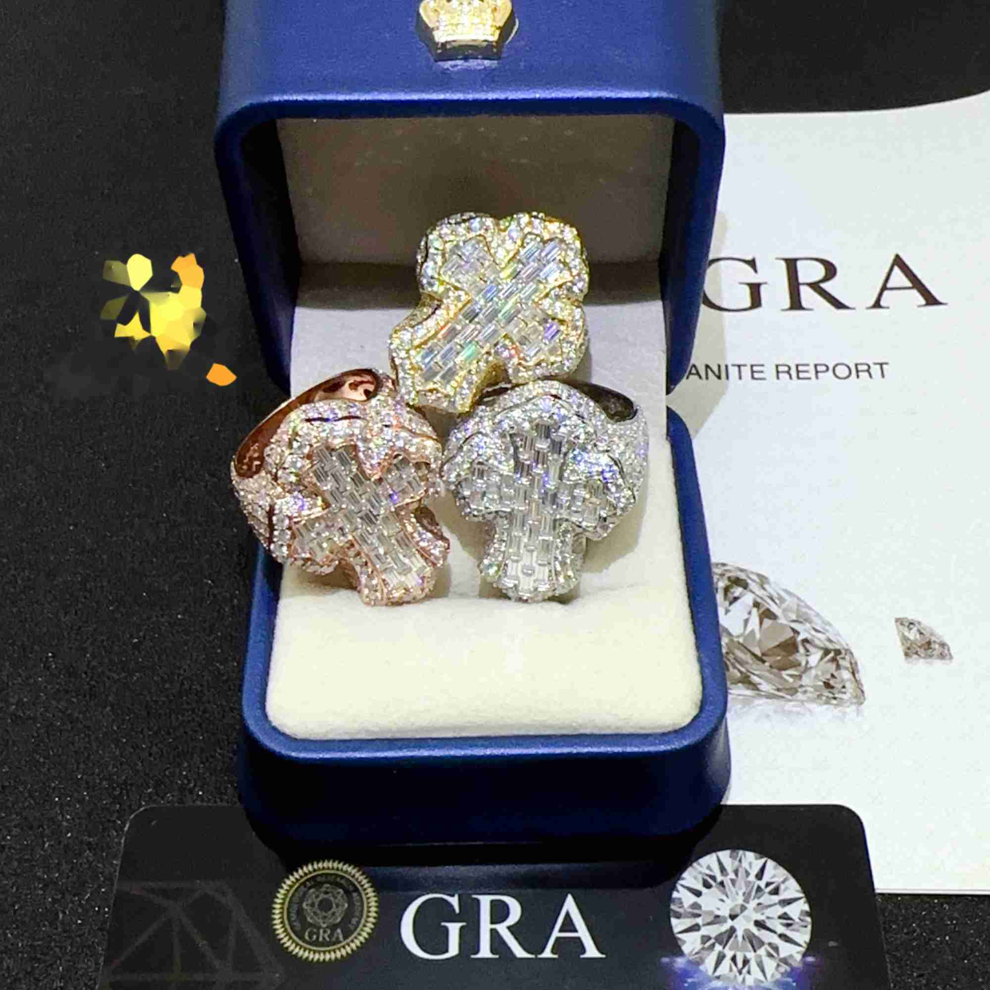 2024Hip fully iced out baguette dia rings fashion hip hop cross ring gra certified moissanite jewelry for men