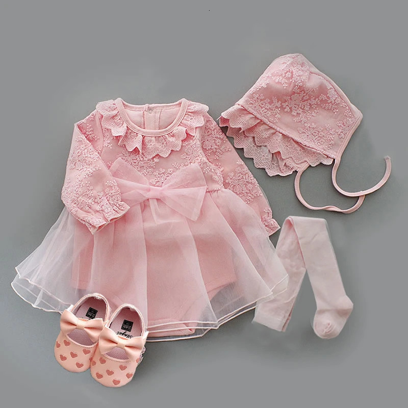 born Baby Girl Dresses Clothes For 0-3 Month Set Party Birthday Dress Outfits 0-1 Years Shoes Tights Long Socks Christening 240531