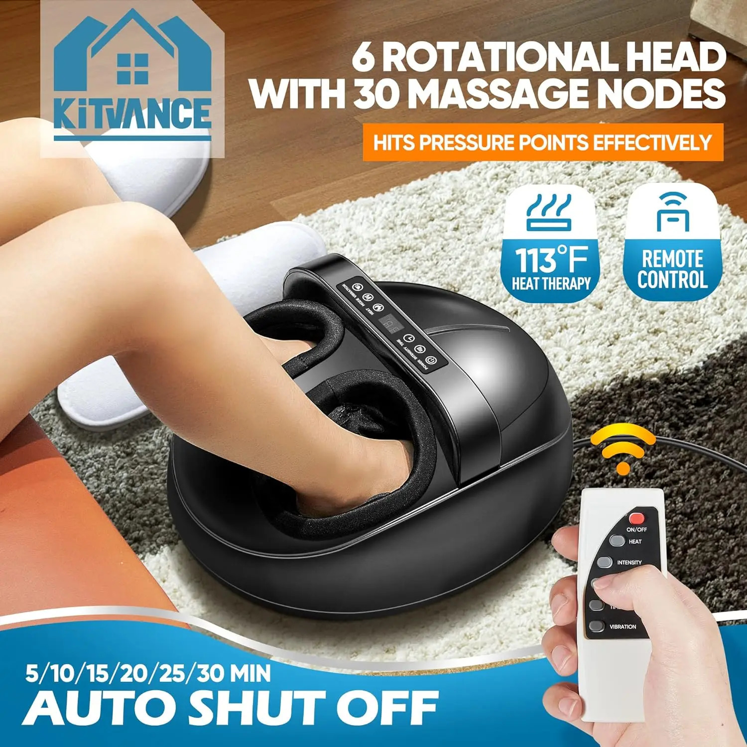 Foot Massager Heating Therapy Compression Shiatsu Knead Roller Muscle Relaxation Pain Relief Electric Massage Machine 240516