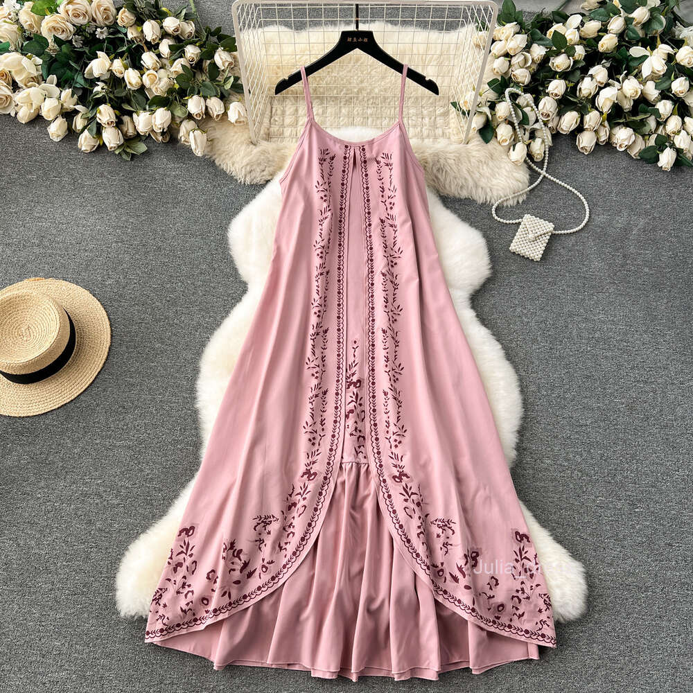 Ethnic style printed loose and slimming mid length holiday dress with large hem sexy suspender dress bottom skirt