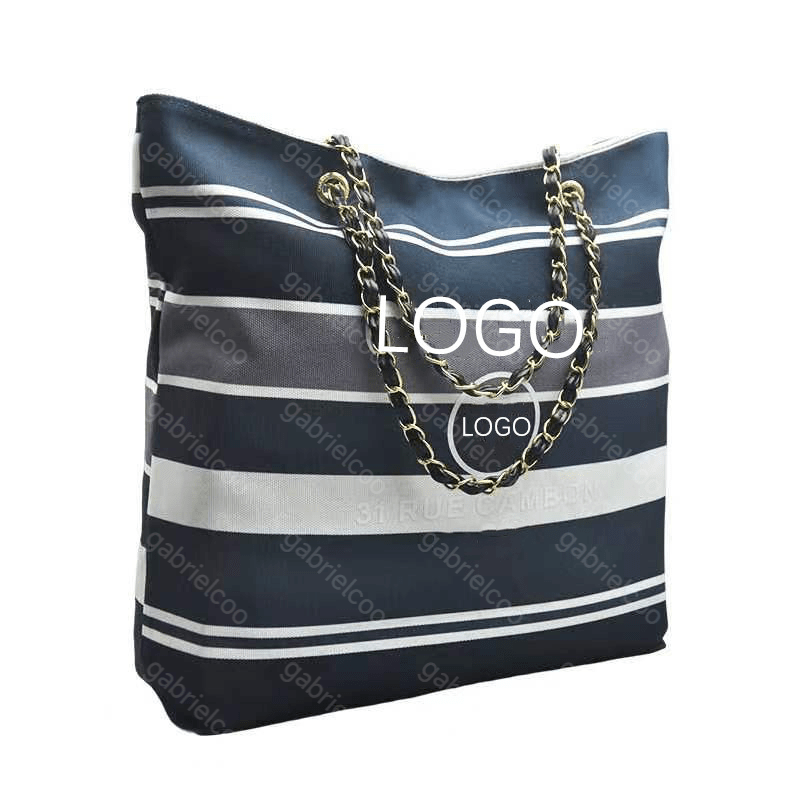 Designer Shopping Bag Blue Stripe Canvas Bag Classic Letter Logo Casual Chain Backstrap Shoulder Bag Thickened Portable Reusable Bag Beach Storage Bag